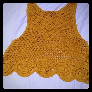 Mustard color crop top crocheted